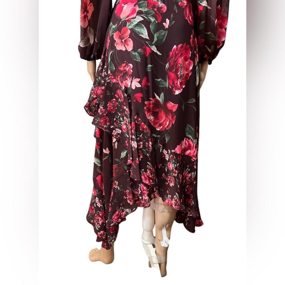NWT Alex Marie Size 2 Chiffon Floral Midi Dress Cowl Neck Long Sleeves Ruffles - Picture 8 of 13